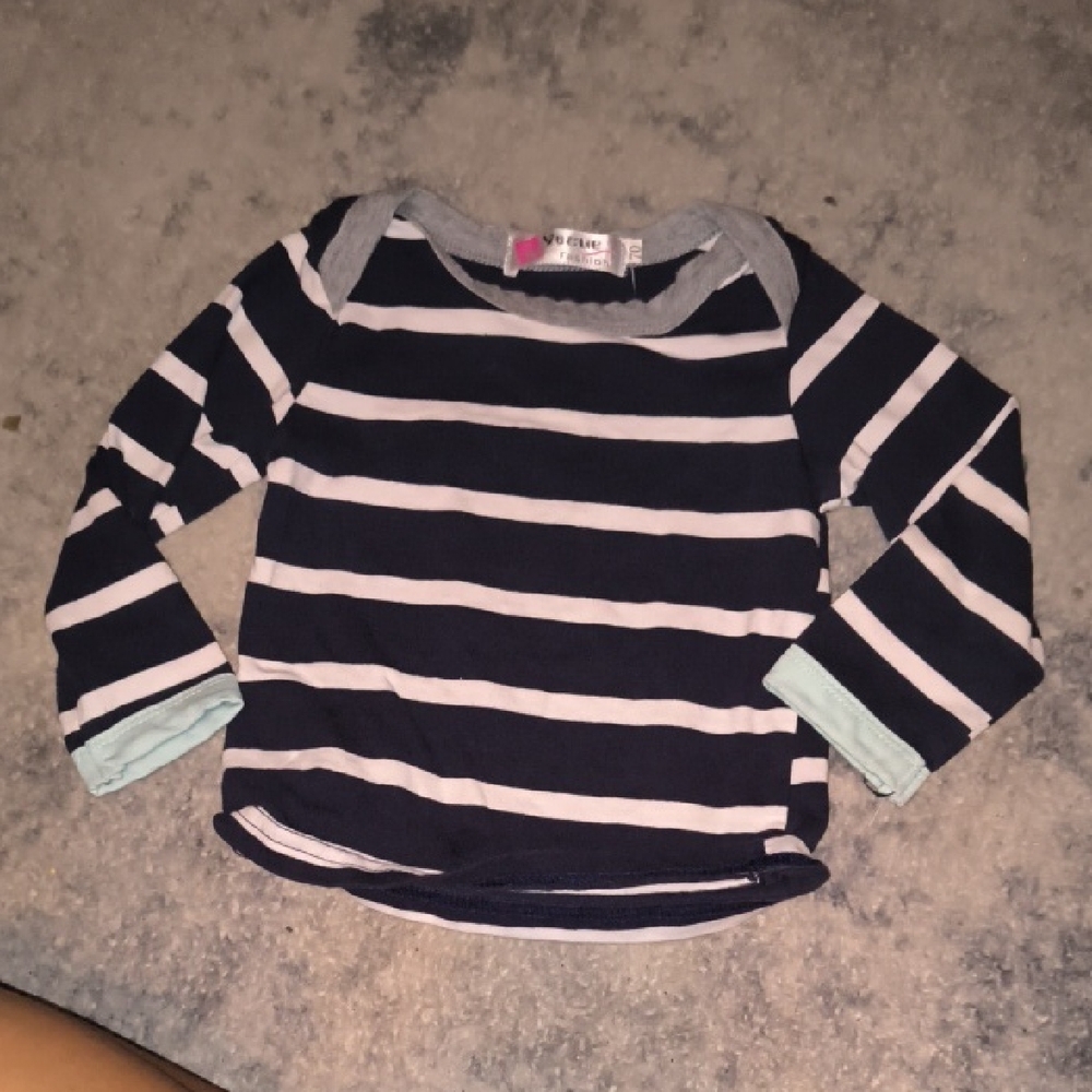 Vogue Fashion | Navy and Gray Striped Long Sleeve Tee for Kids